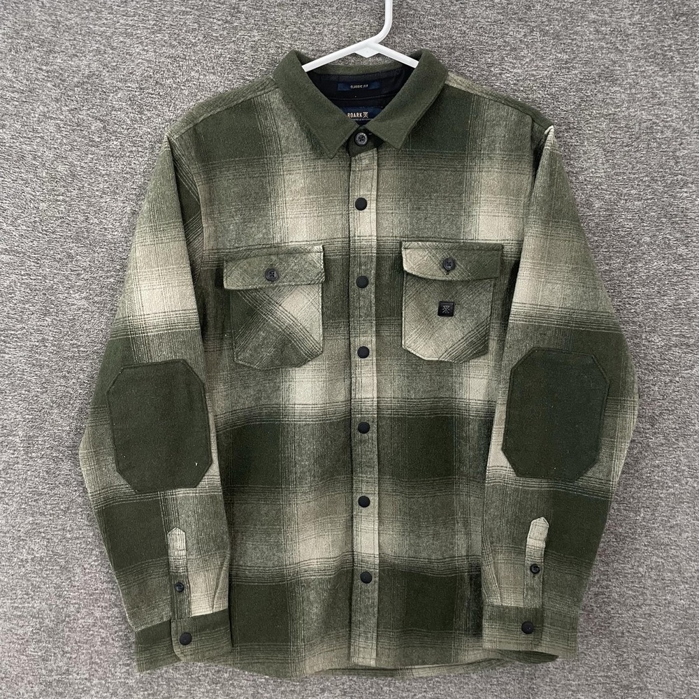 Roark Shirt Mens Medium Green Plaid Flannel Long Sleeve Button Up Casual
